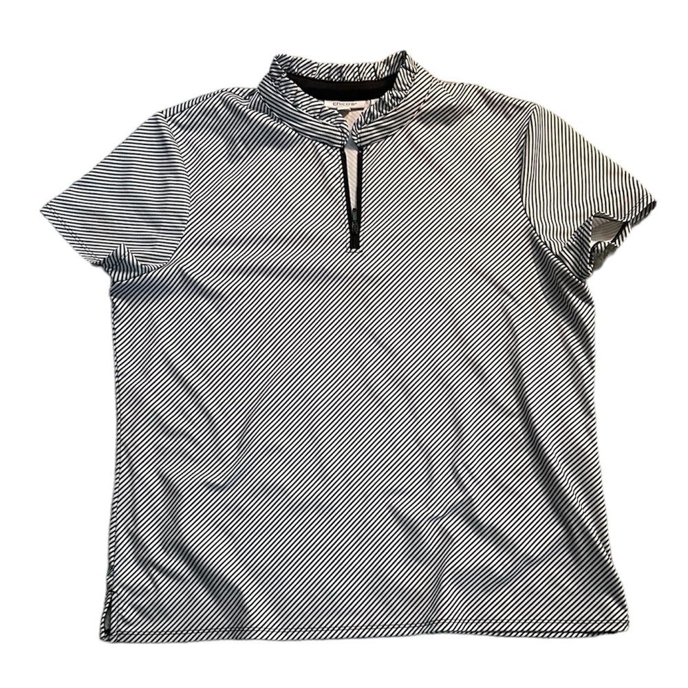 Chicos quarter zip spandex golf shirt with ruffle neckline
